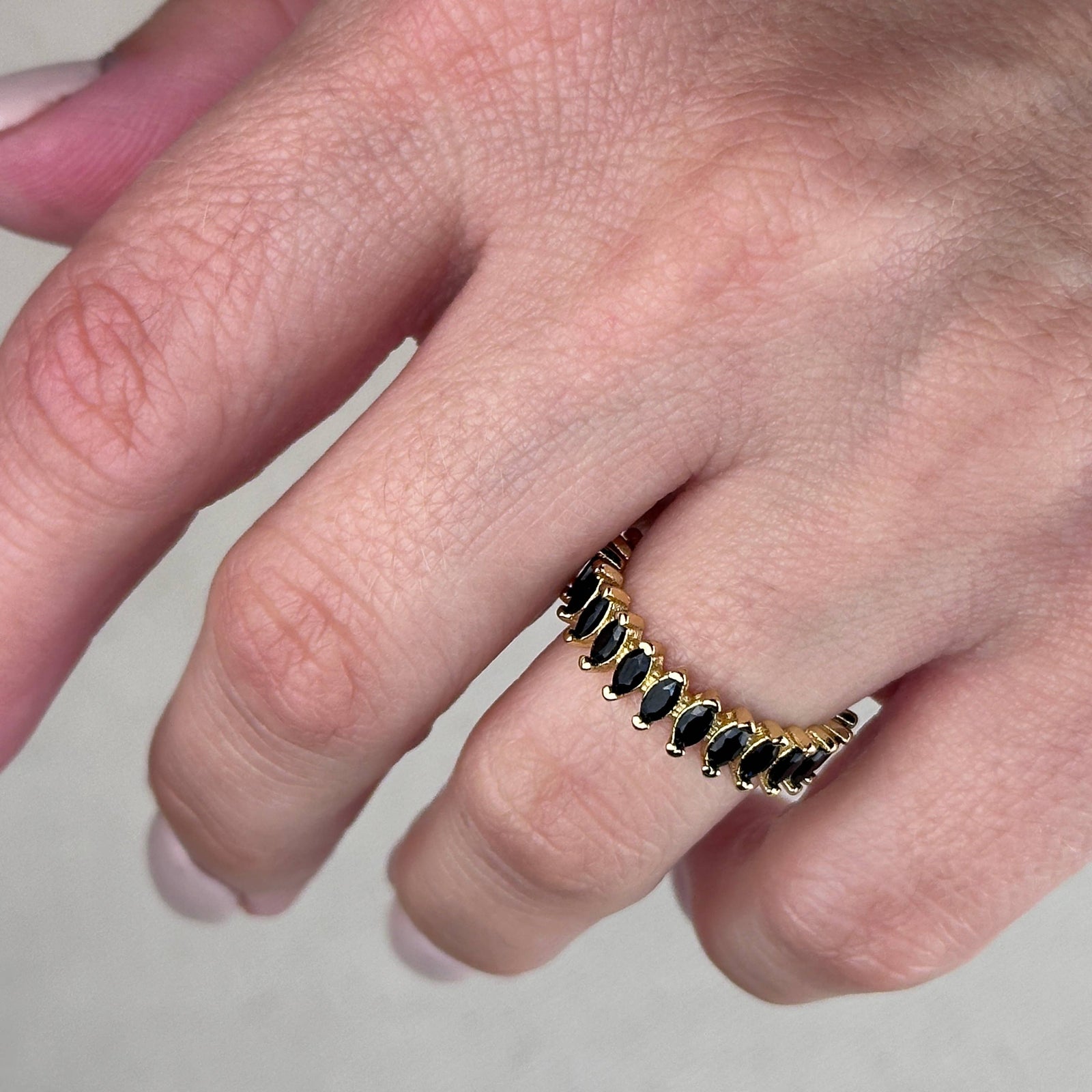 18k Gold Filled Marquise Eternity Band Ring: Black