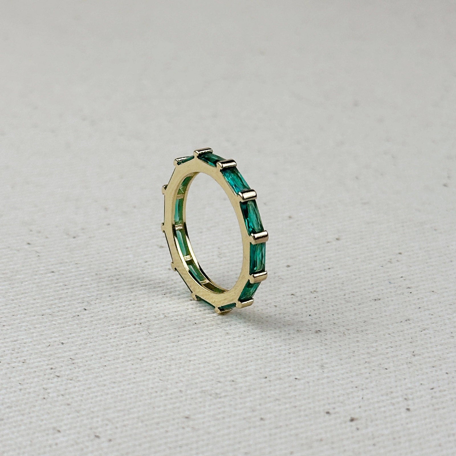 18k Gold Filled Baguette CZ Band Ring: Emerald