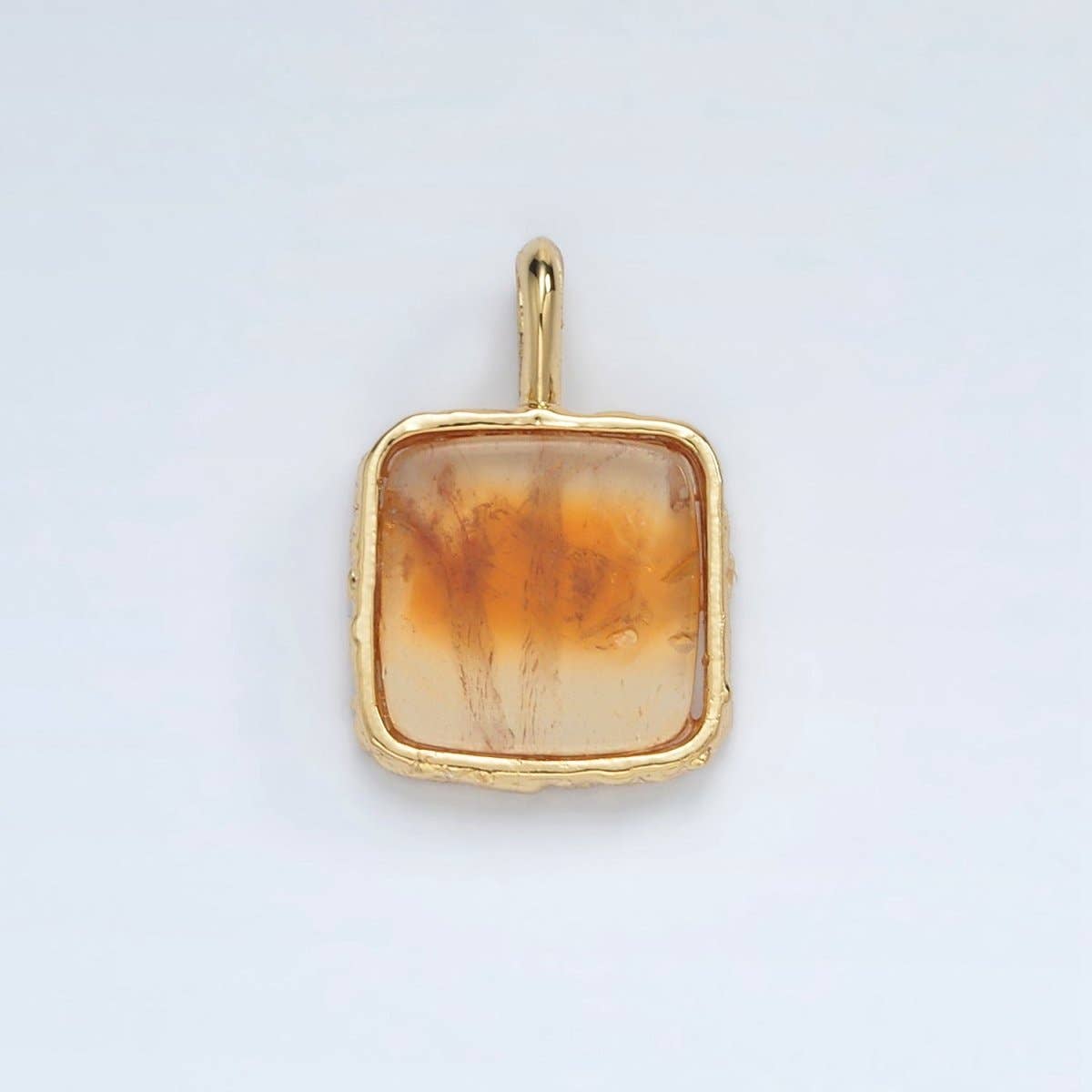 24K Gold Filled Square Natural Gemstone Foil Pendant: Citrine