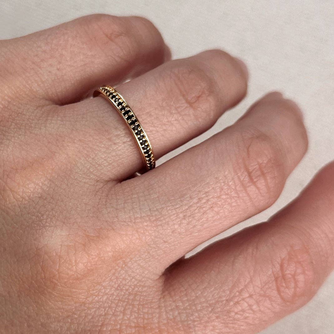 18k Gold Filled Eternity CZ Band Ring: Black