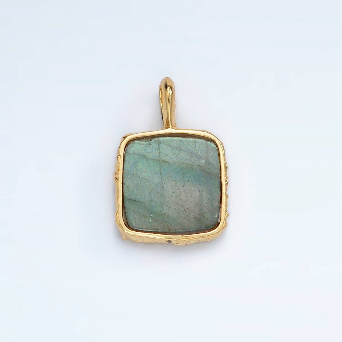 24K Gold Filled Square Natural Gemstone Foil Pendant: Labradorite