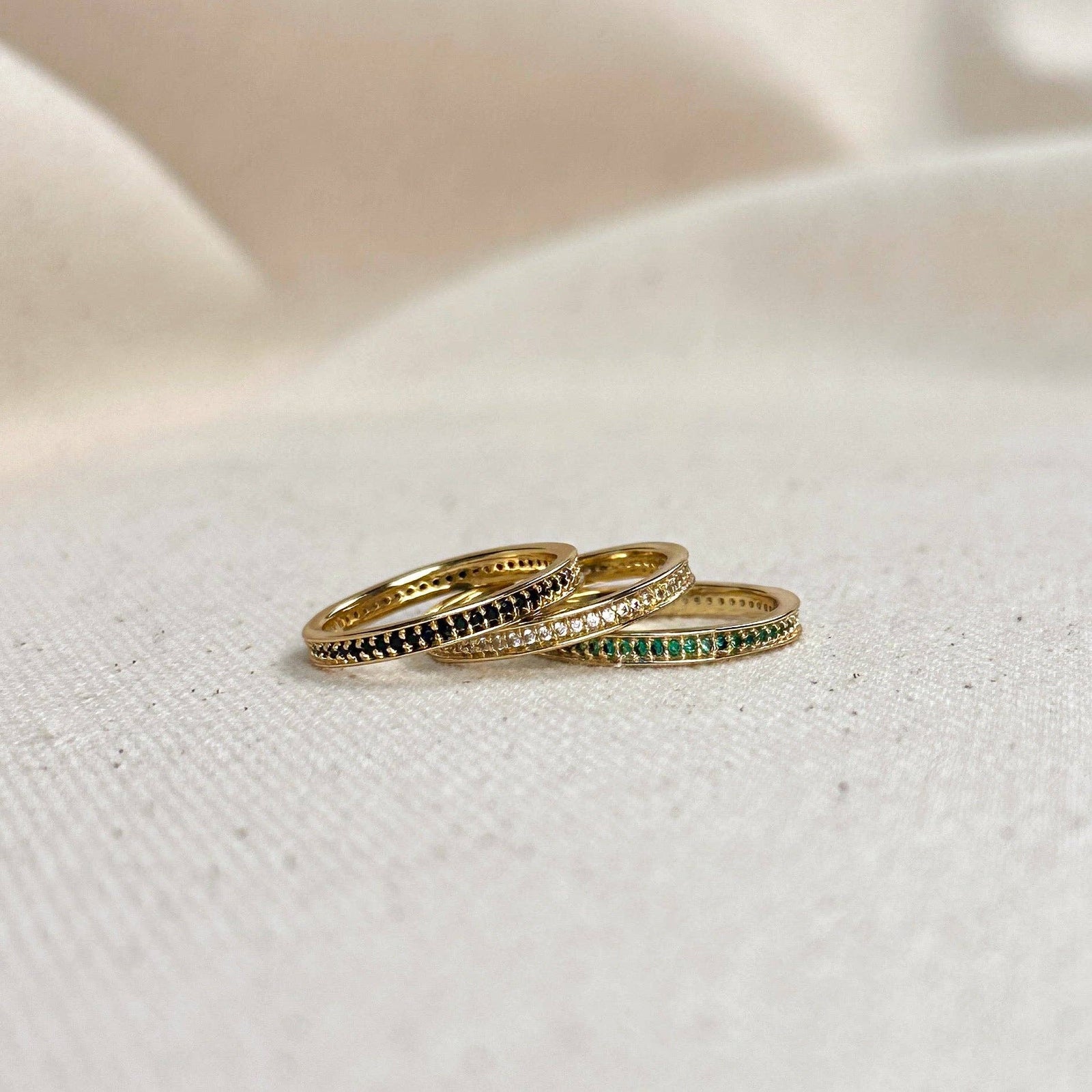 18k Gold Filled Eternity CZ Band Ring: Emerald
