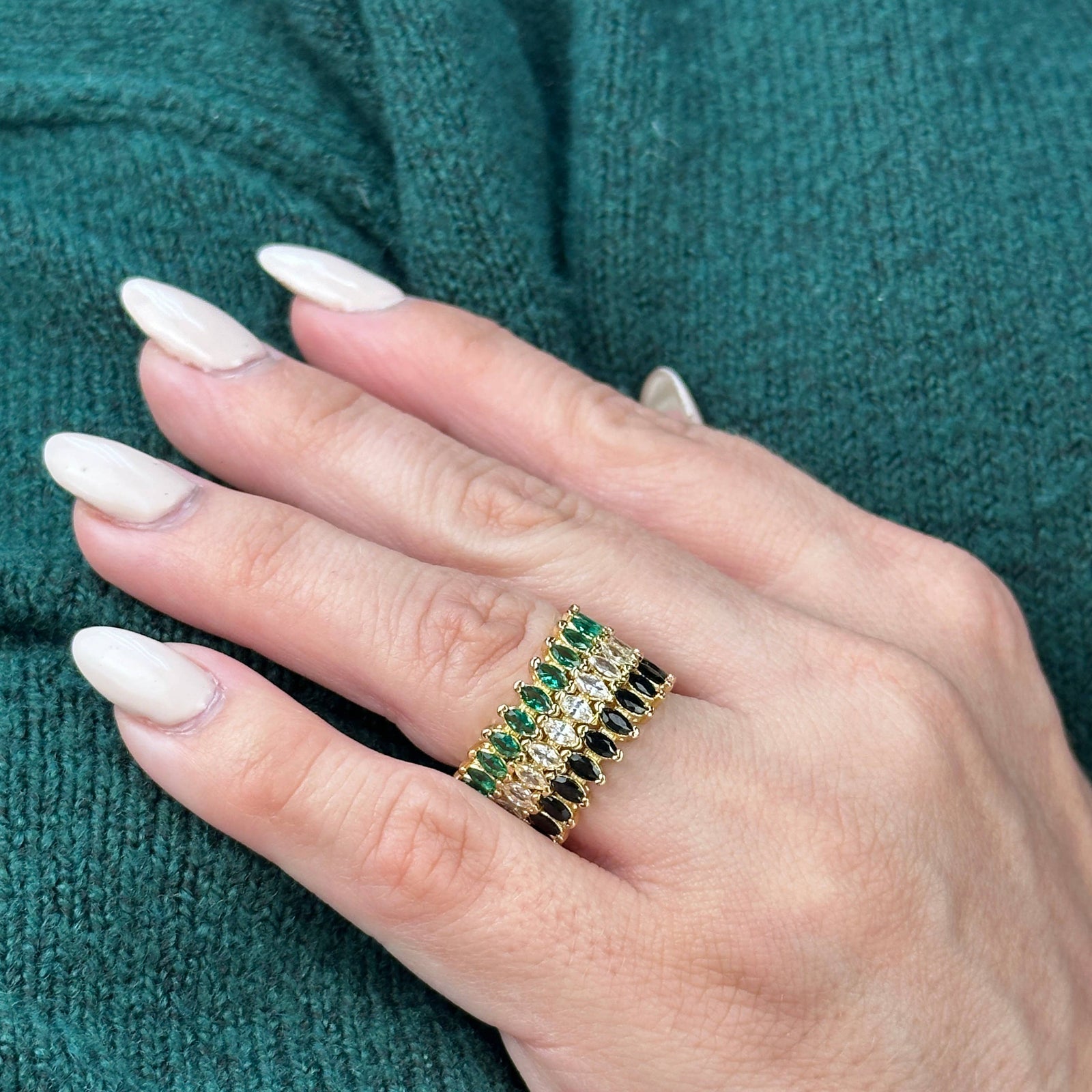 18k Gold Filled Marquise Eternity Band Ring: Black