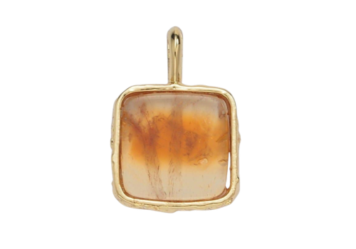 24K Gold Filled Square Natural Gemstone Foil Pendant: Citrine