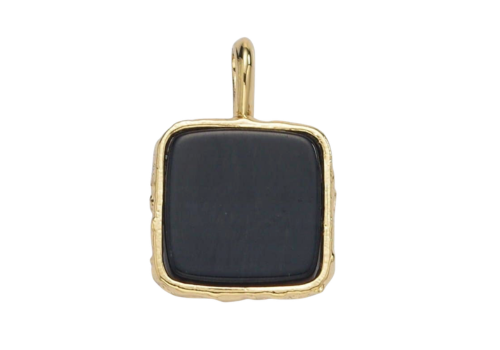24K Gold Filled Square Natural Gemstone Foil Pendant: Onyx