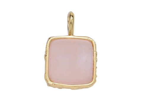 24K Gold Filled Square Natural Gemstone Foil Pendant: Rose Quartz