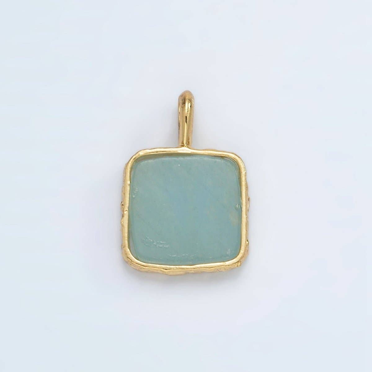 24K Gold Filled Square Natural Gemstone Foil Pendant: Aquamarine