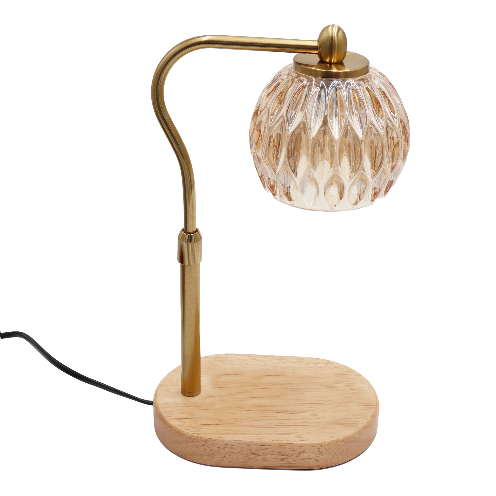 Candle Warmer Lamp - Crystal Glass & Wood Base - Gold