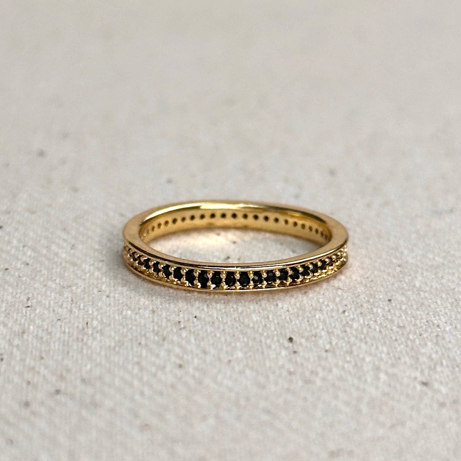 18k Gold Filled Eternity CZ Band Ring: Black