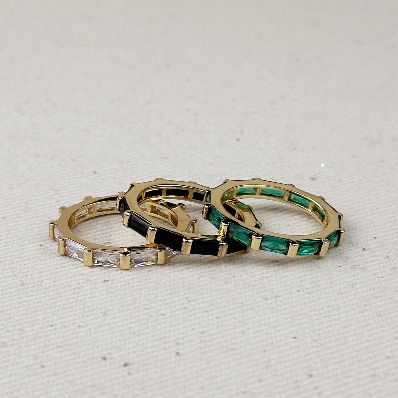 18k Gold Filled Baguette CZ Band Ring: Emerald