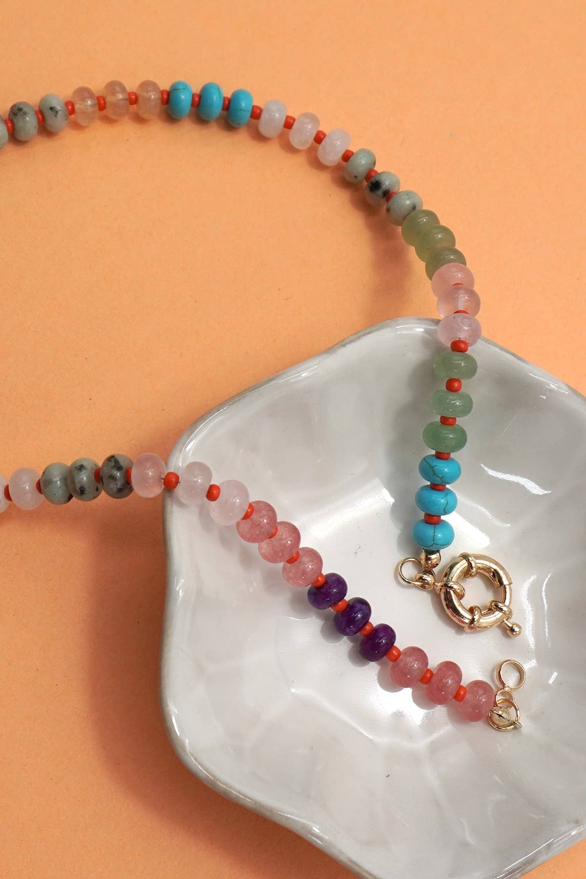 NATURAL STONE CHARM  SPRING CLASP BEADED NECKLACE | 40NK9467: B