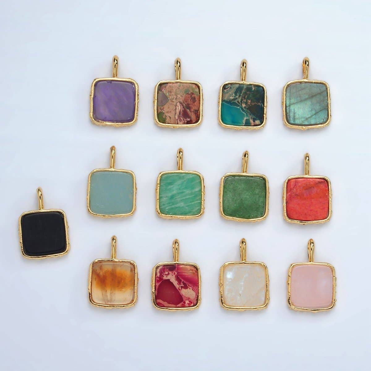 24K Gold Filled Square Natural Gemstone Foil Pendant: Citrine