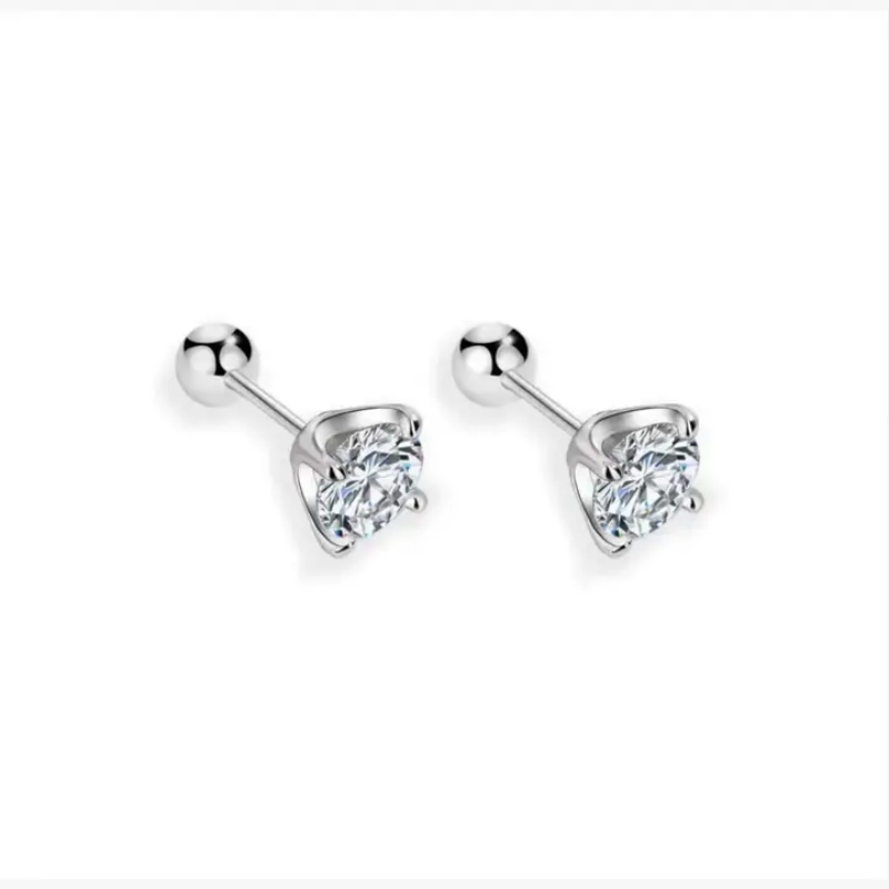Four-Prong Round Moissanite Earrings in 925 Sterling Silver: Silver / 2.0 ct
