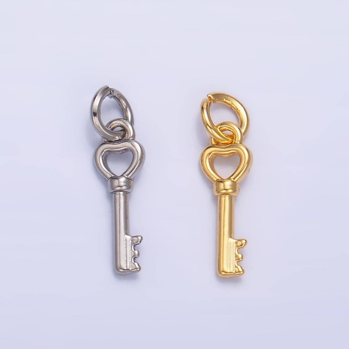 24K Gold Filled 12mm Heart Love Key Charm in Gold & Silver | W208: Gold