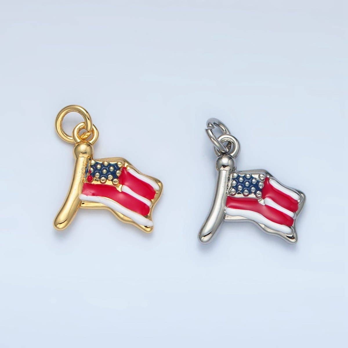 24K Gold Filled 12.5mm United States of America USA Flag Charm in Gold & Silver | N770: Gold