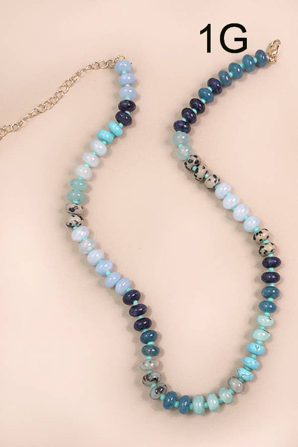 NATURAL AGATE GLASS SEMI PRECIOUS BEAD NECKLACE | 80N896: 1D