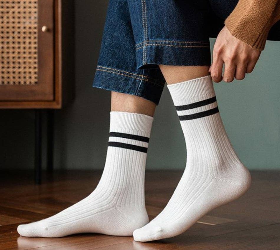 WOMAN STRIPE HALF CREW THROWBACK COTTON SOCKS | 40S02076: White