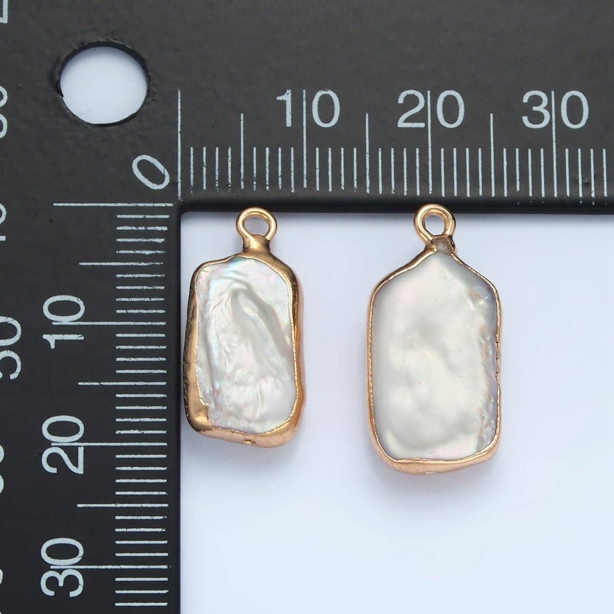 24K Gold Filled White Biwa Freshwater Pearl Foil Bezel Charm