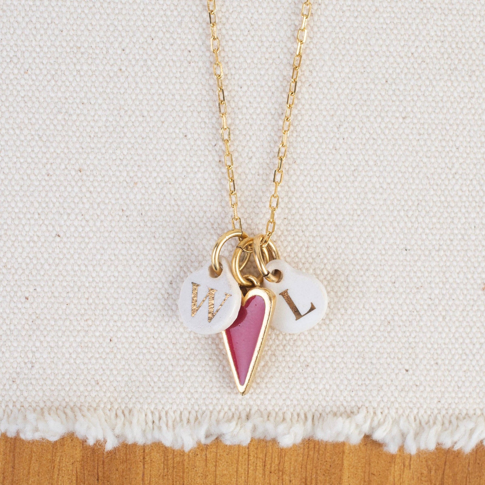 Red Berry Heart Charm: Antique Silver