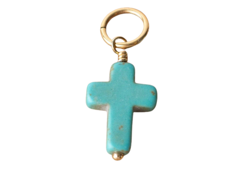 Howlite Stone Cross Bead Charm: Antique Gold