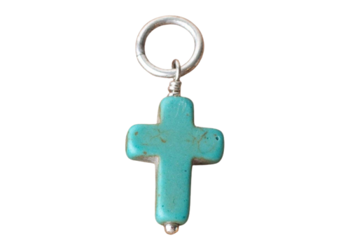 Howlite Stone Cross Bead Charm: Antique Silver