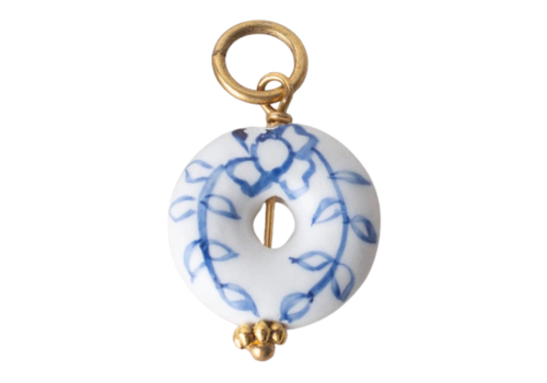 Chinoiserie Puffy Porcelain Toile Ceramic Bead Charms: Antique Gold