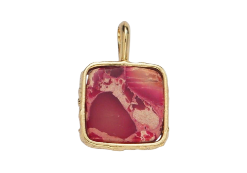 24K Gold Filled Square Natural Gemstone Foil Pendant: Rhodochrosite