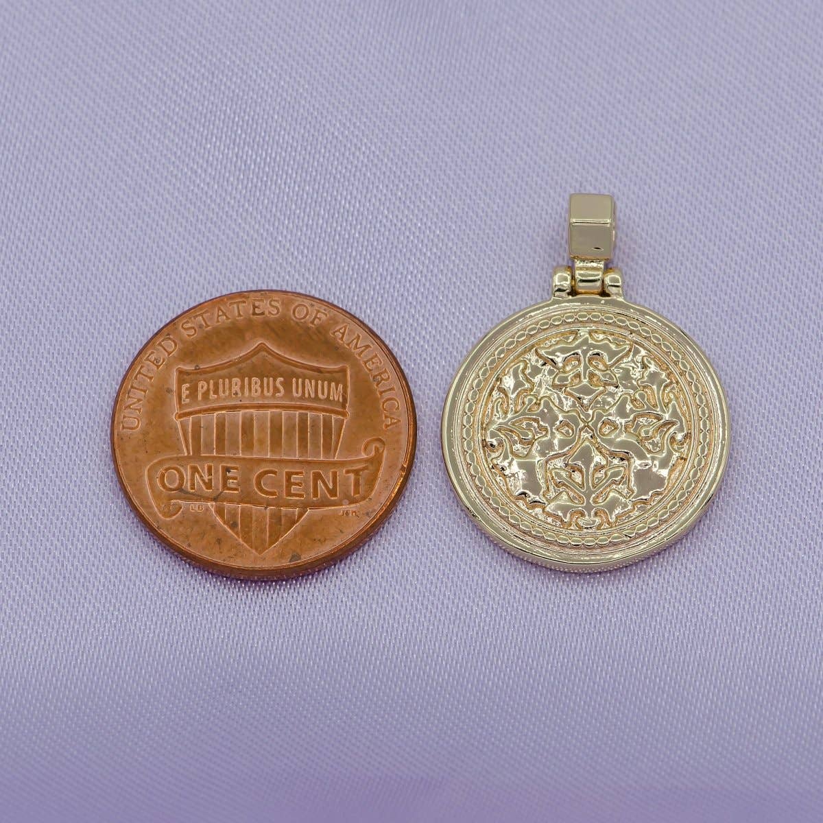 14K Gold Filled Abstract Hammered Round Pendant