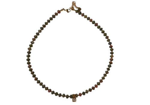 Indian Agate Rondelle & CZ Pendant Necklace