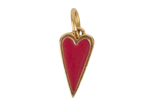 Red Berry Heart Charm: Antique Gold