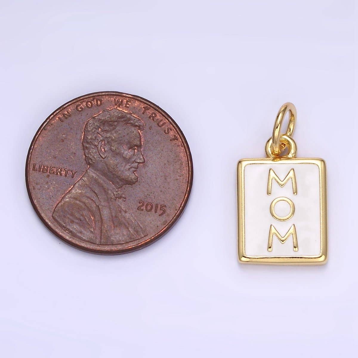 24K Gold Filled "MOM" White Enamel Tag Charm
