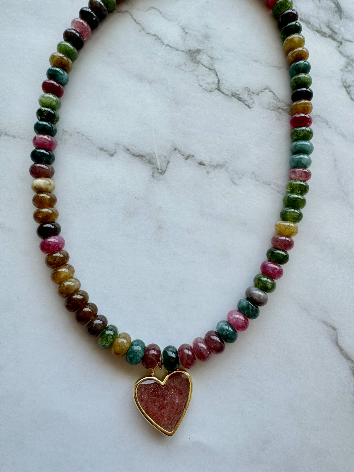 Caia Necklace New Colors Added! : Tourmaline Mix Jade with Red Star Quartz