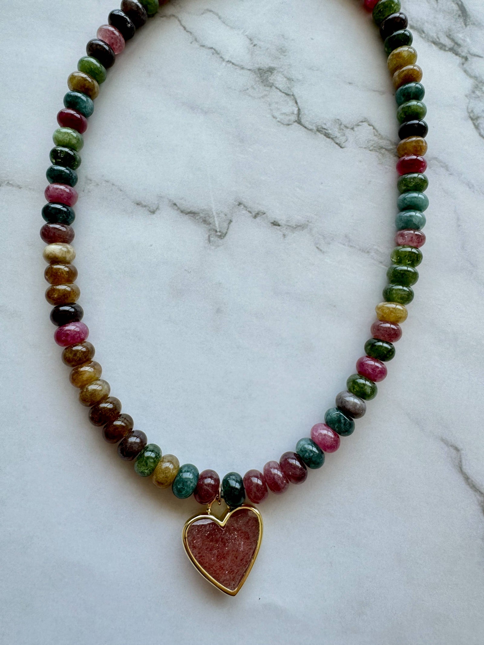 Caia Necklace New Colors Added! : Tourmaline Mix Jade with Red Star Quartz