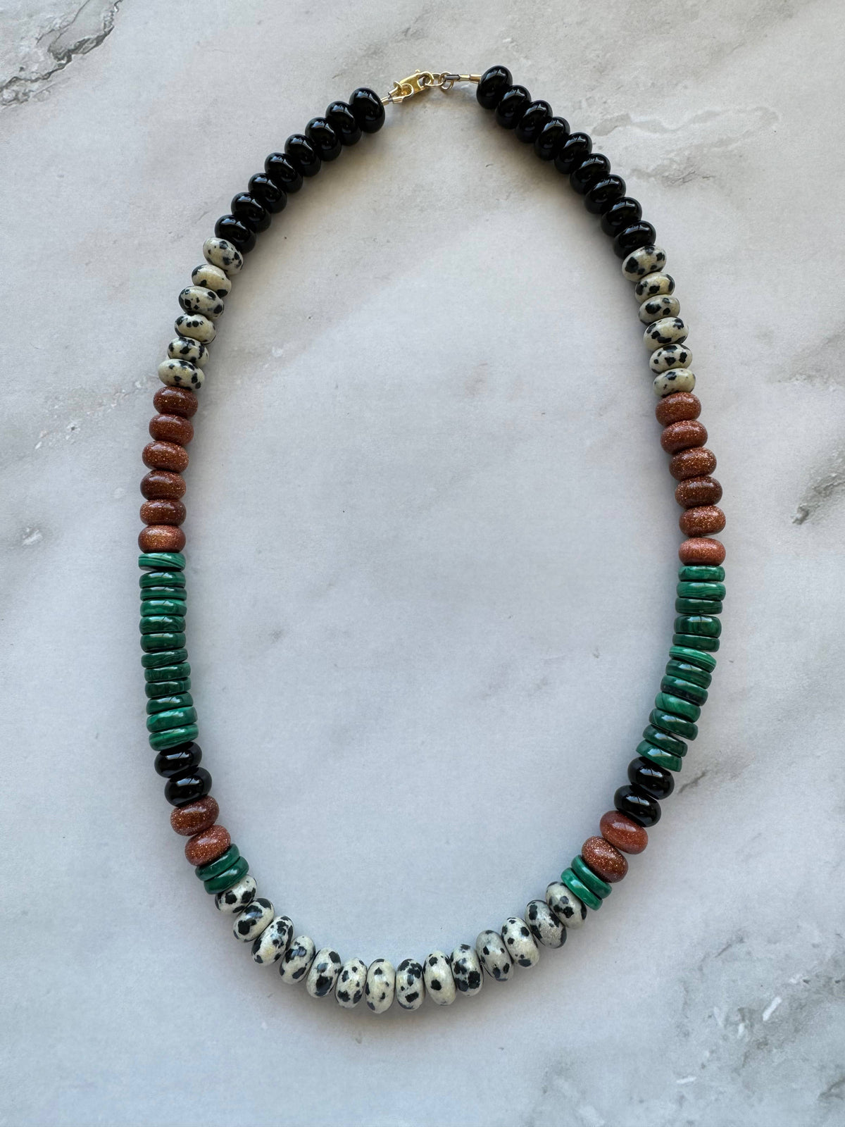 Rowan Necklace: Malachite/GoldStone/Jasper