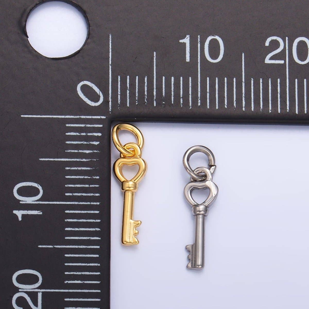24K Gold Filled 12mm Heart Love Key Charm in Gold & Silver | W208: Gold