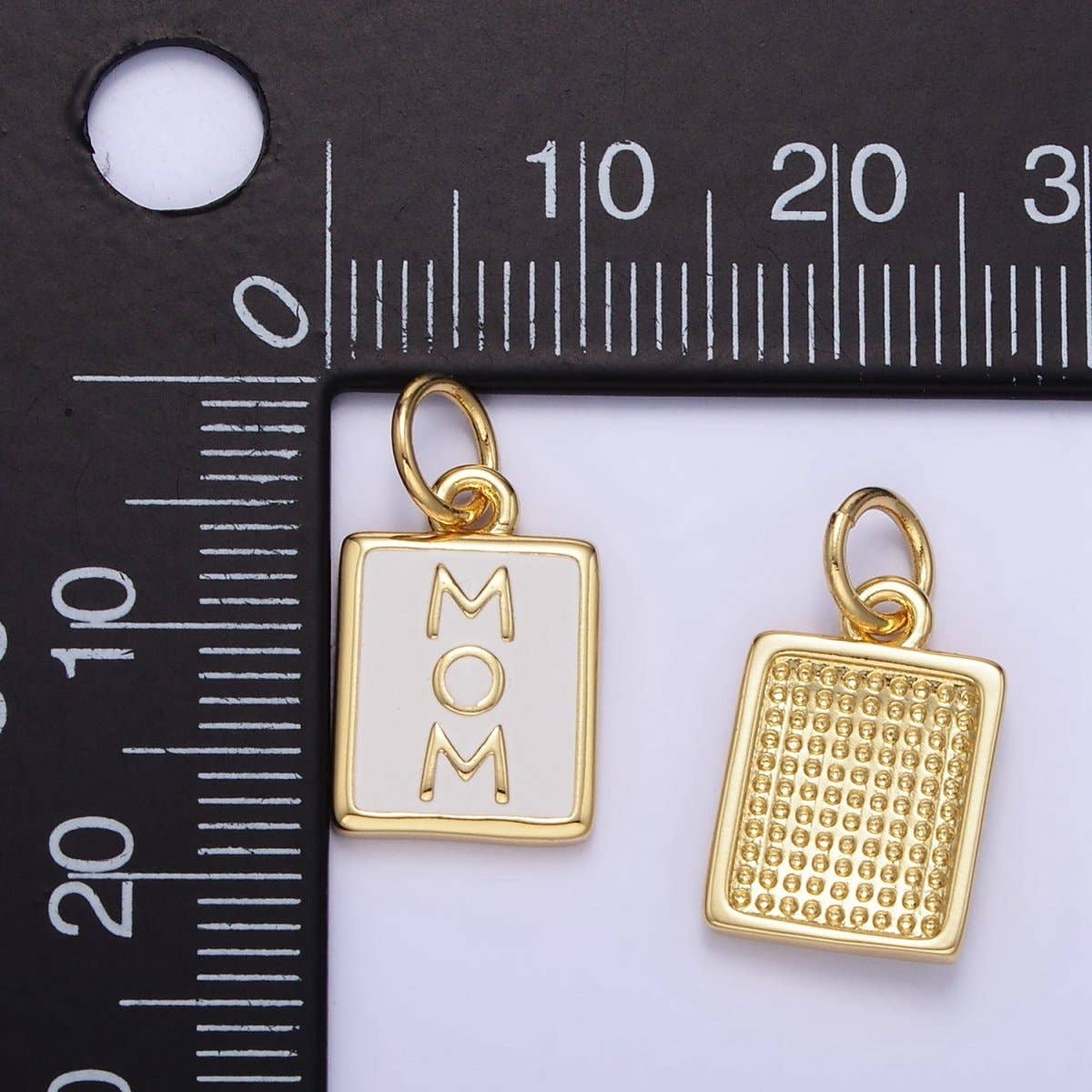 24K Gold Filled "MOM" White Enamel Tag Charm