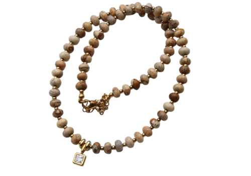 Picture Jasper Rondelle & CZ Pendant Necklace