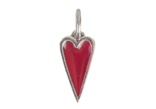 Red Berry Heart Charm: Antique Silver