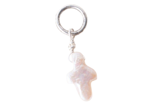 Freshwater Pearl Cross Charm/Pendant: Antique Silver