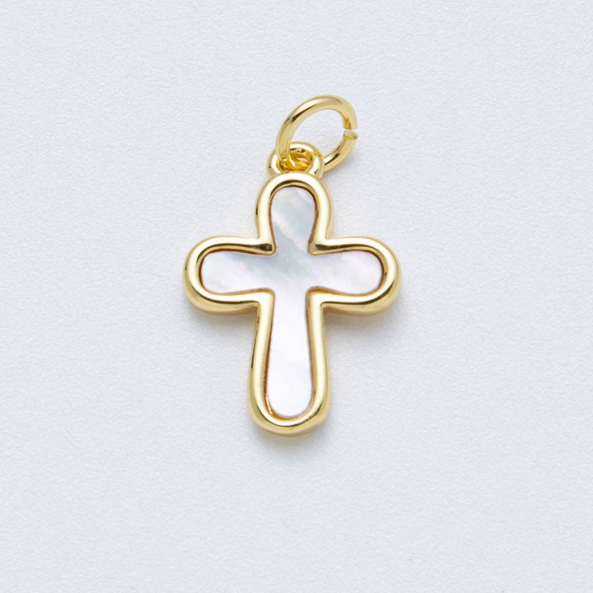14K Gold Filled 17.2mm Shell Pearl Minimalist Religious Cross Charm