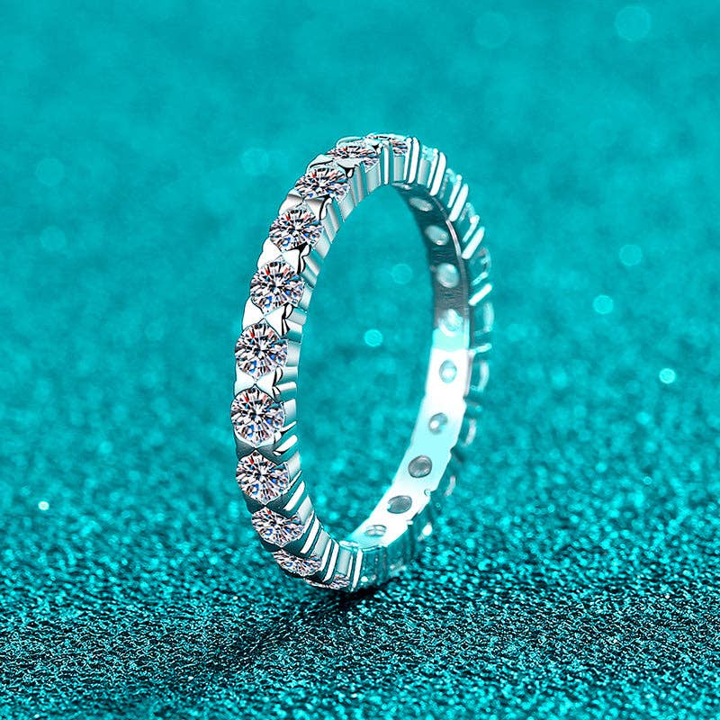 Moissanite Shared Prong Stacking Ring in 925 Sterling Silver: 7 3/4 US/CA