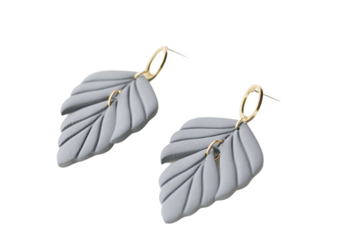 Dusty Blue Leaves - Clay Earrings