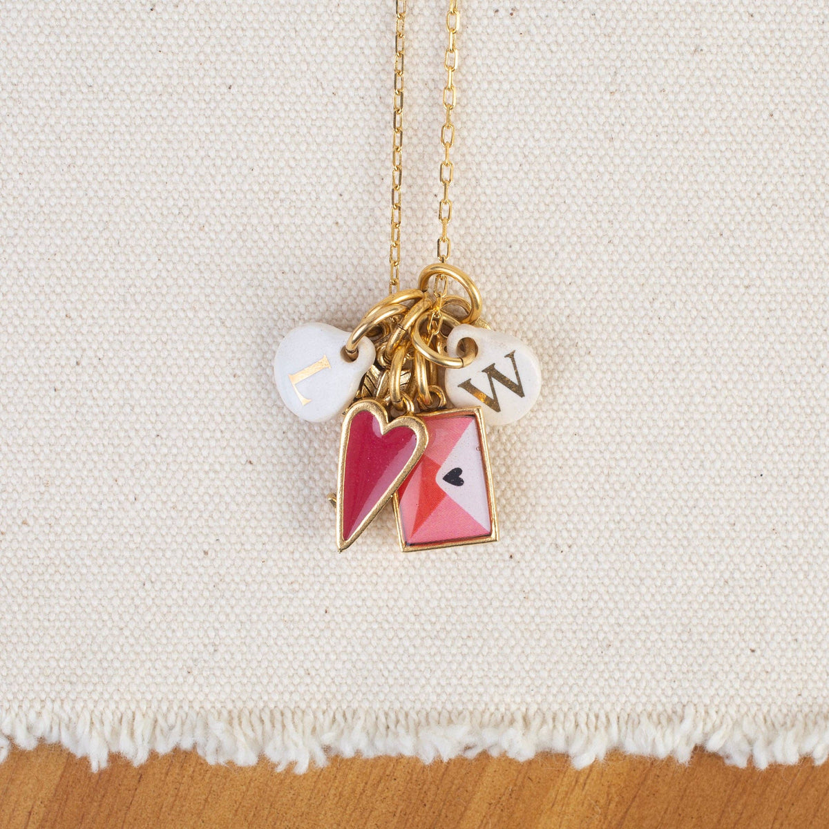 Red Berry Heart Charm: Antique Silver