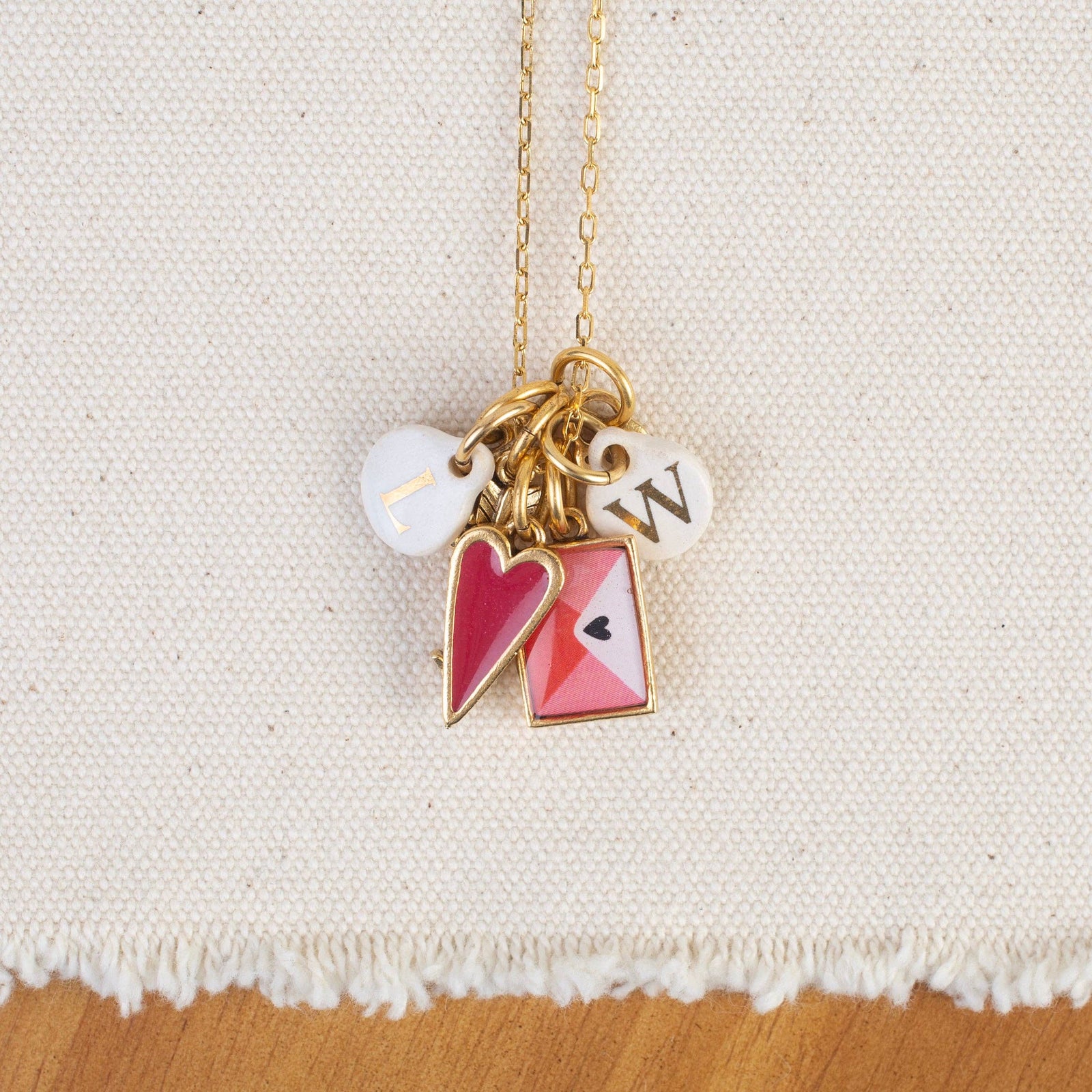 Red Berry Heart Charm: Antique Silver