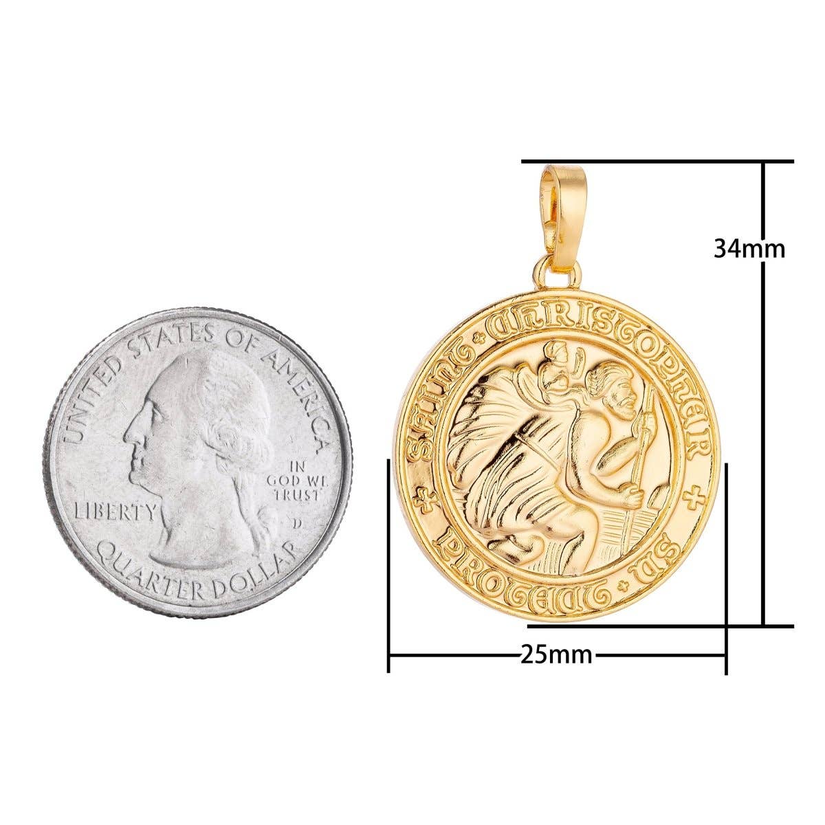 24K Gold Filled Saint Christopher Protect Us Medallion Coin Pendant Charm