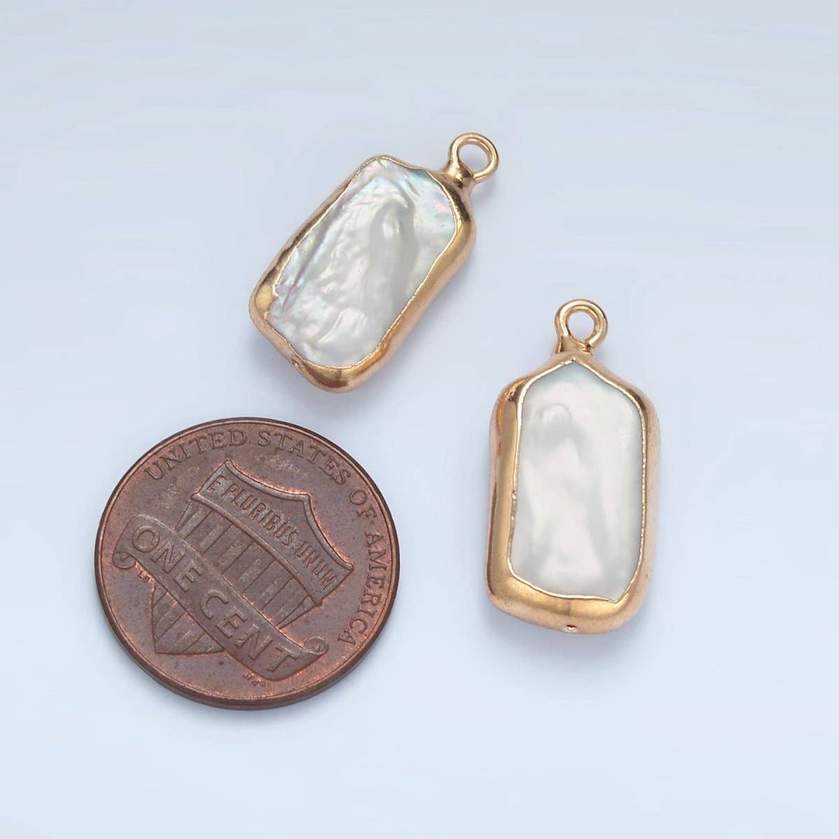 24K Gold Filled White Biwa Freshwater Pearl Foil Bezel Charm