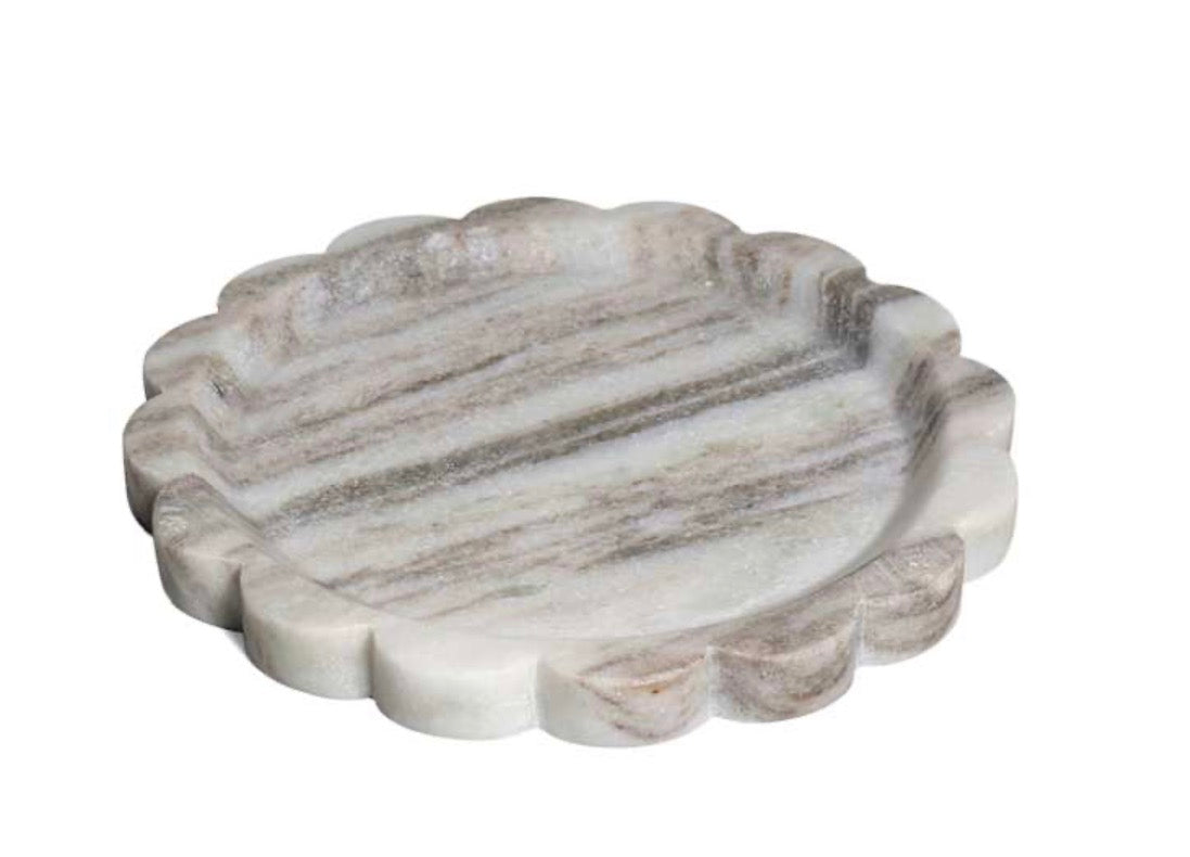 8" Tan Scalloped Marble Candle Plate
