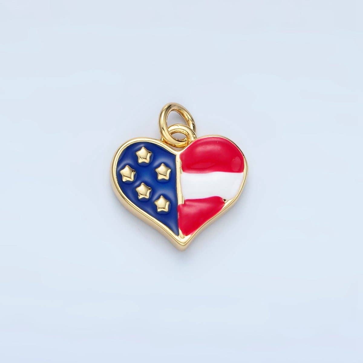 24K Gold Filled 11mm America Flag Enamel Heart Charm in Gold & Silver | N804: Silver