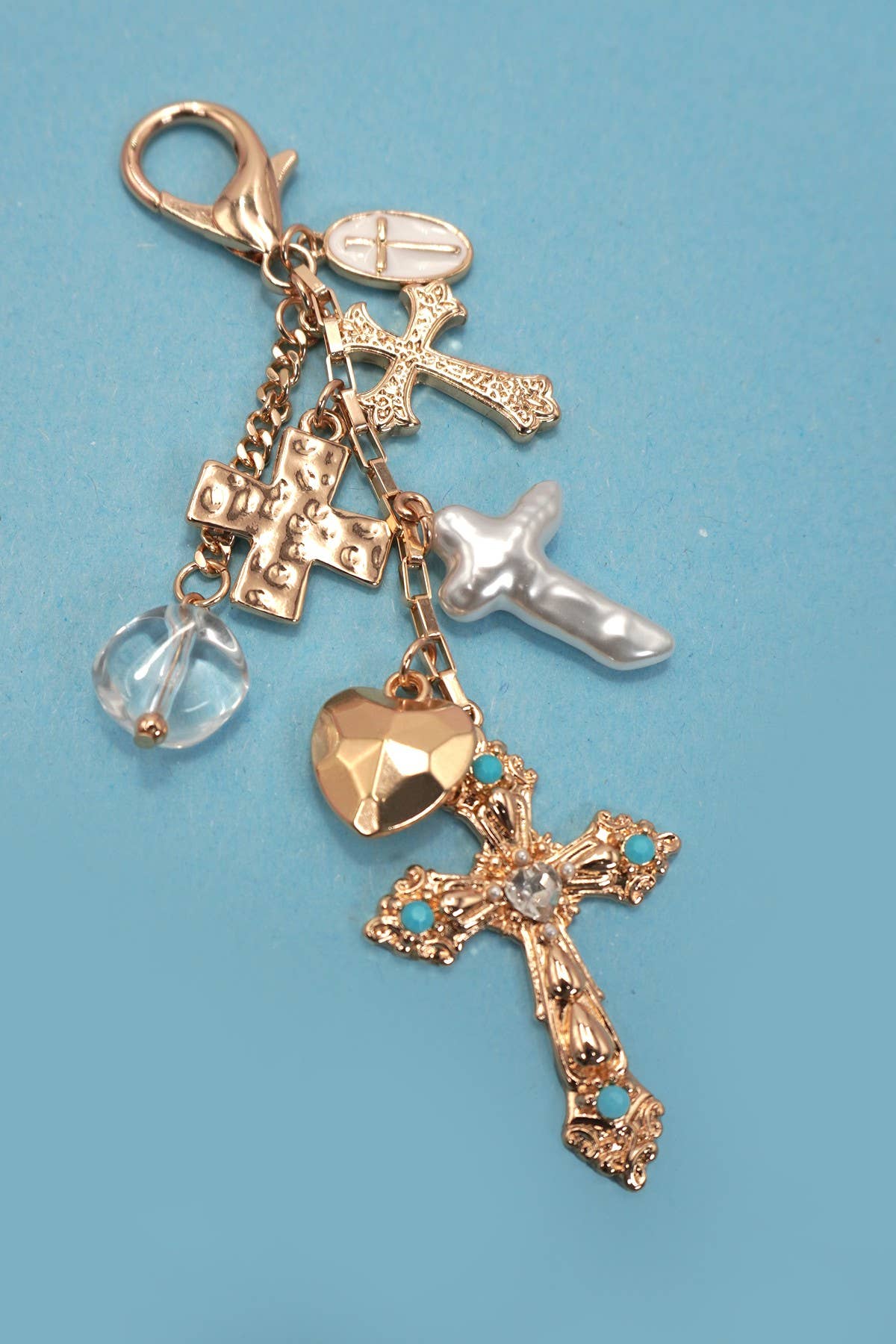 BAG CHARM- WESTERN HEART PEARLIZED CROSS | 80K040: Gold