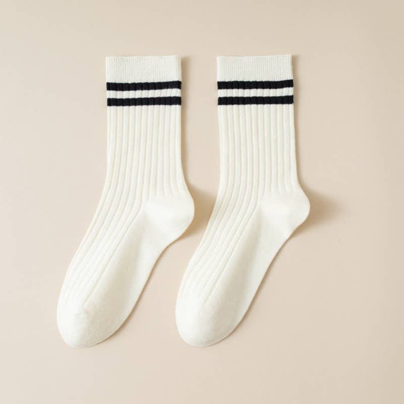 WOMAN STRIPE HALF CREW THROWBACK COTTON SOCKS | 40S02076: Black